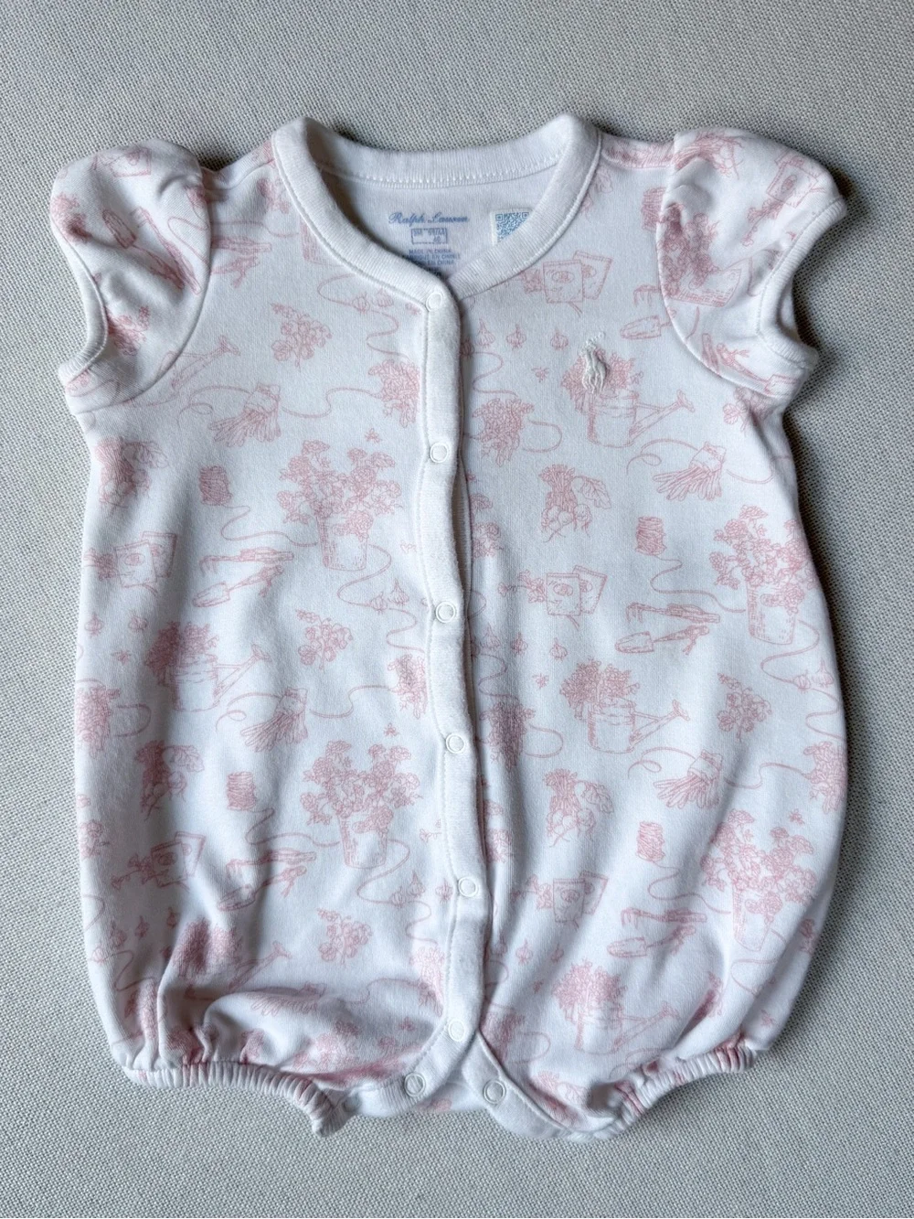 Ralph Lauren Garden Print Puff Sleeve Cotton Romper 3M